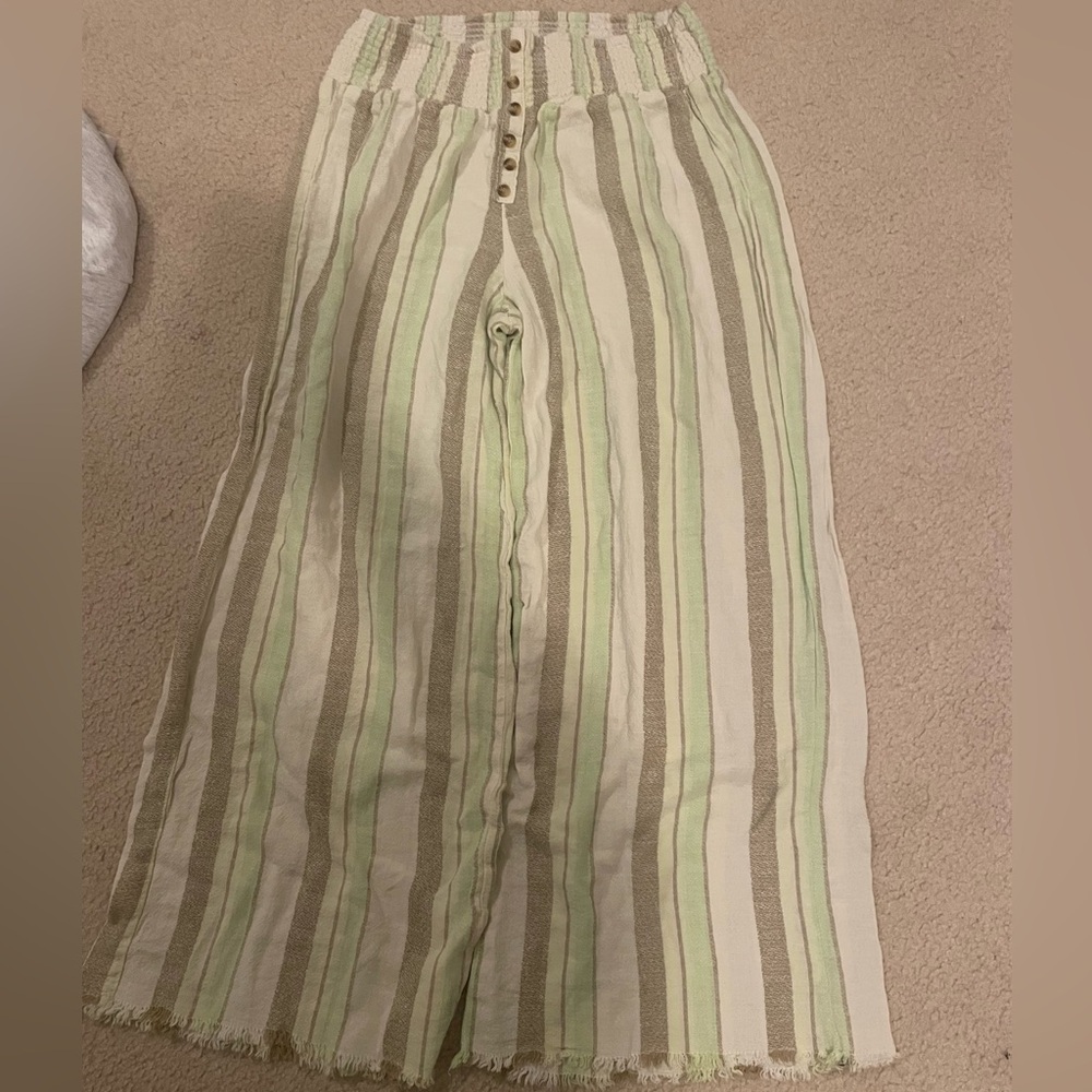 Indigo Rein Light Green and Taupe Striped Pants